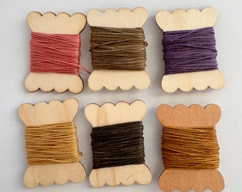 STUDIO CLEARANCE: Naturally dyed sashiko threads on wooden bobbins; embroidery thread, stitching thread; stitching supplies