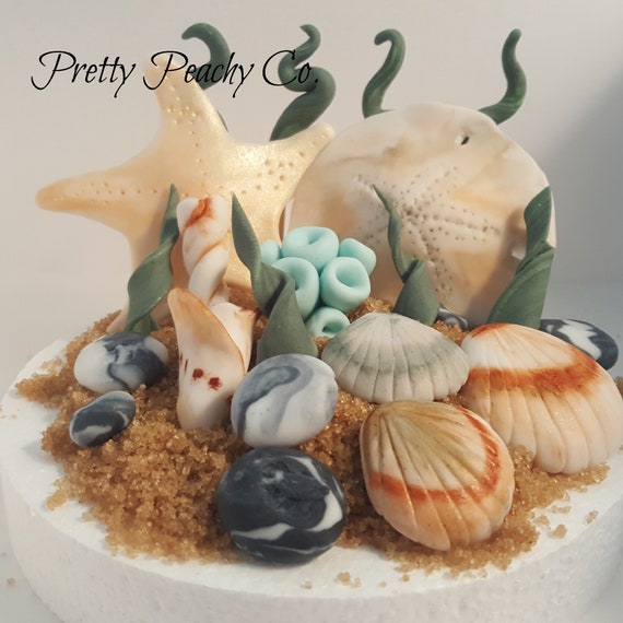 Fondant Beach Themed Cake Topper Beach Themed Birthday Etsy