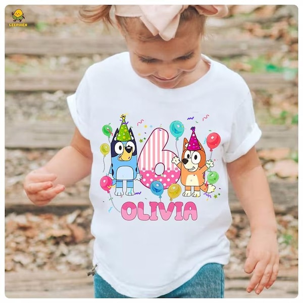 Personalized Bluey Birthday Shirt, Bluey Birthday Girl Shirts, Personalized Bluey Shirt, Custom Bluey Birthday Shirt, Bluey Party Shirt