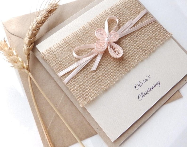 Handmade Christening Invite Baptism Burlap Invite Quilling Etsy