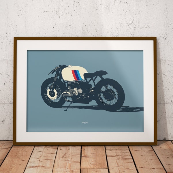 Retro Style Flat Twin Cafe Racer Motorcyle - Poster Print