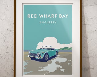 Red Wharf Bay, Anglesey - featuring Triumph TR5 - Poster Print