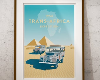 LAND ROVER SERIES 1 1954 Oxford Cambridge Trans-Africa  - 1950's Expedition Poster