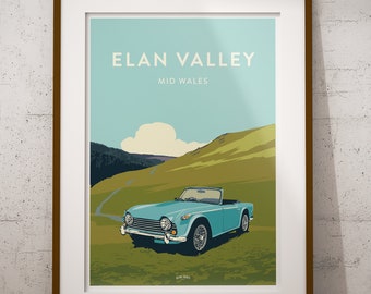 Elan Valley, Mid Wales - featuring Triumph TR5 - Poster Print