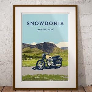 Snowdonia featuring Classic British Motorcycle - Poster Print