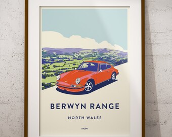 Berwyns Range, Mid Wales - featuring Classic Porsche 911 - Poster Print