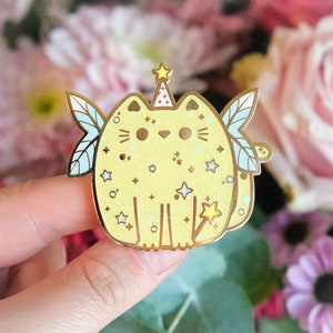 Fairy - Glitter Fairy Cat Pins with her magic wand in hard enamel to decorate a jacket or a tote bag - Whiskered Wonders Collection