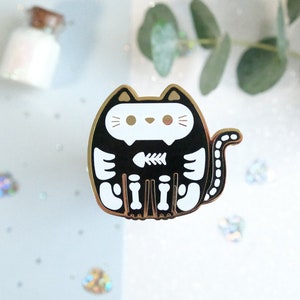 Skeleton le pins Black cat with hard enamel skeleton to decorate a jacket or totebag - Whiskered Wonders