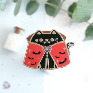 Dracucat the Dracula Cat Hard Enamel Pin for Halloween to decorate a jacket or tote bag - Whiskered Wonders Collection