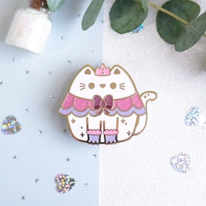 Princess Pins Pink Princess Cat and Crown Glitter Hard Enamel Pin for Jacket or Tote Bag Decor - Whiskered Wonders Collection