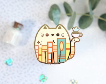 Bookworm the Cat with Books Hard Enamel Pin for Jacket or Tote Bag Decor - Whiskered Wonders Collection