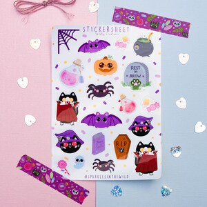Feuille d'autocollant Kawaii Spooky Creatures - Autocollants Halloween - Autocollants bullet Journal - Autocollants planificateur