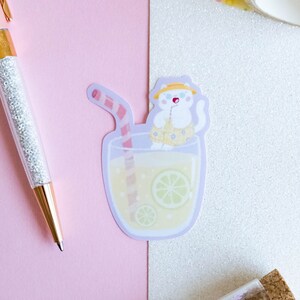 Autocollant résistant à l'eau Chat blanc limonade pendant les vacances d'Eté parfait pour décorer son agenda et son planner