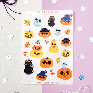 Feuille d'autocollant Kawaii Pumpkin Spices - Autocollants Citrouilles Hallowen - Autocollants bullet Journal - Autocollants planificateur