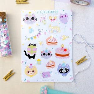 Foglio adesivo bullet journal resistente all'acqua Kawaii Birthday and Party, perfetto per decorare agenda e diario