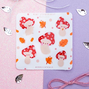 Mini Feuille d'autocollant Kawaii Champignons - Autocollants Champignons d'Automne - Autocollants bullet Journal - Autocollants mignons