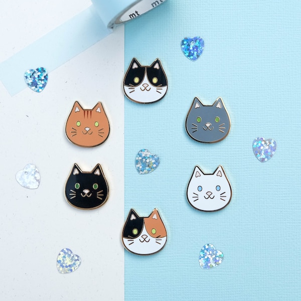 Cute Little Cat Hard Enamel Pin // Tuxedo Cat - Ginger Cat - Grey Cat - White Cat - Black Cat - Calico Cat - The perfect gift for cat lover