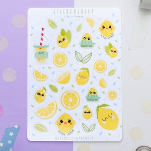 Feuille d'autocollant Kawaii Citrons et Lemonade - Autocollants Citrons  - Autocollants bullet Journal - Autocollants planificateur