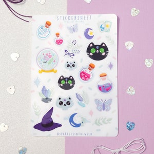 Feuille d'autocollant Kawaii Magical Witch - Autocollants Esotérisme et Magique - Autocollants bullet Journal - Autocollants planificateur