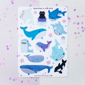 Feuille d’autocollants Baleines et Chatons Kawaii -  Autocollants Journal - Stickers Planner