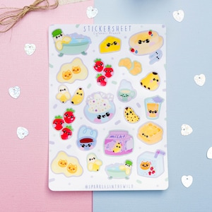 Feuille d'autocollant Kawaii Brunch - Autocollants Petit-Déjeuner  - Autocollants bullet Journal - Autocollants planificateur