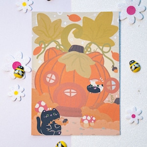 Illustration Chats Cottagecore Carte A6 pour offrir ou décorer sa chambre