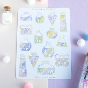 Feuille d'autocollant Kawaii Magical Potion - Autocollant Esotérisme et Magique - Autocollant bullet Journal et Planificateur