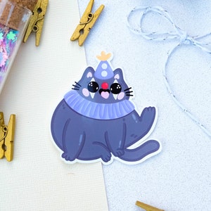 Adesivo resistente all'acqua Clown Cat Grey Compleanno e festa perfetto per decorare planner e agenda