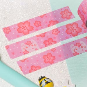 Ruban Adhésif Washi Chat Sakura 15mm x 10m - Ruban de masquage décoratif - Collection Whiskered Longers