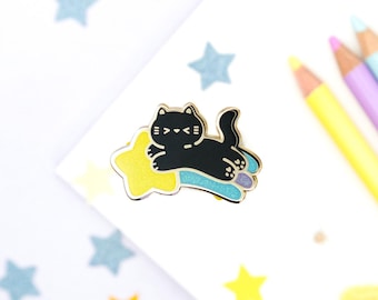 Shooting Star Black Cat Enamel Pin