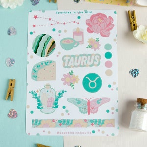 Hoja de pegatinas para entusiastas de la astrología Tauro - Añade un toque personal a tus objetos favoritos con estas pegatinas Tauro