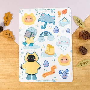 Feuille d'autocollants Chat de la Pluie pour bullet journal