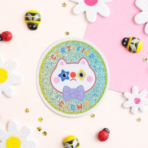 Autocollant Chat Clown - Certified Clown -  Autocollants fun à paillettes