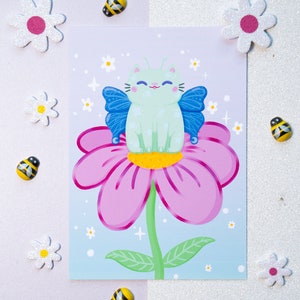 Illustration Carte A6 Chat Papillon pour offrir ou décorer sa chambre