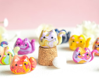 Hand Painted Colorful Polymer Clay Cute Cat Figurine / Pawket for Your Home, Desk, Coffee Table, Shelf