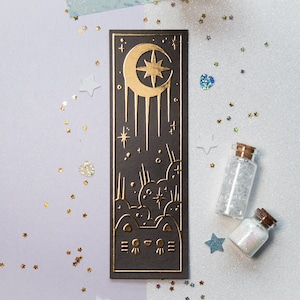 Marque-page Celestial Chat Mignon Carte de Tarot Noire avec dorure pour les amoureux des livres