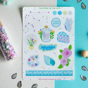 Feuille de stickers pour Verseau passionnés d'astrologie - Ajoutez une touche personnelle à vos objets préférés avec ces stickers Verseau
