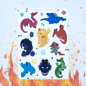 Feuille d'Autocollants Dragons et Pierres Magiques avec des petits chats mignons parfaits pour décorer planificateur
