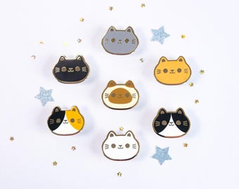 Chubby Cute Cat Head Enamel Pin - Tuxedo Cat, Ginger Cat, Grey Cat, White Cat, Black Cat, Calico Cat, Siamese Cat - Gift for cat lover