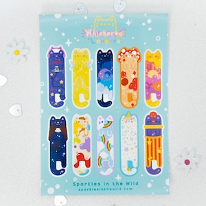 Feuille d'autocollants Chat Mignon et Long - Série bleue - Collection Whiskered Longers
