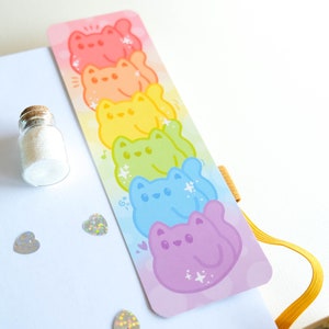 Rainbow cute cat bookmark for book lovers.