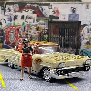 1-64 Scale / S-Scale 1958 Chevy Impala Lowrider mit Chola Figur - Toll für Dioramen & Diecast Fotografie (RC)