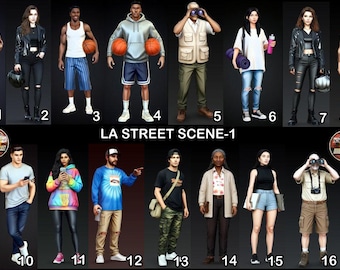 1:64 Scale LA Street Scene Miniature Figures (Set 1) - Highly Detailed Unpainted Resin People for Dioramas, Diecast Photography-Made in USA