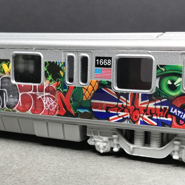 Graffiti Riddled Subway Train Car - Union Jack - Latino Tags, under 7" Long. Great for Display or Diorama