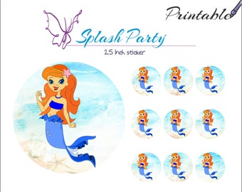 Mermaid Stickers, Mermaid Party Decorations, Printable Mermaid Party Stickers, Birthday Party Favors