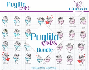 Pug Art, Mermaid Pug Clipart, Merpug Clip Art, Pug Mermaid PNG images, Emotion Pug Cliparts