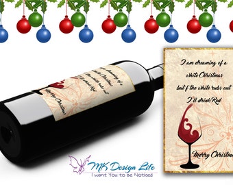White Christmas tree wine, Christmas wine label, Wine bottle label, Holiday wine label, Christmas gifts, Wine Christmas stocking.