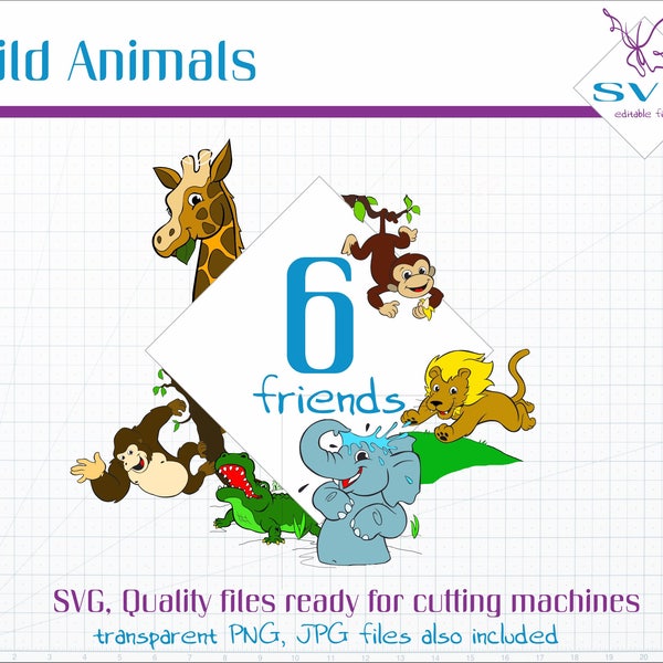 Imágenes prediseñadas SVG de animales salvajes, imágenes prediseñadas vectoriales, archivos SVG de animales africanos, archivos de corte de animales, arte vectorial, archivos de máquina de corte de animales salvajes de dibujos animados