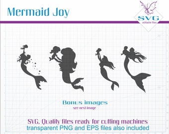 Mother Mermaid SVG clipart, Vector clip art, Mermaid SVG file, Mermaid and baby cut file, Vector art, sea creatures, stencil svg cut files