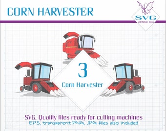 Red Corn Harvester SVG clipart, Vector clip art, Modern Truck SVG file, Tractor cut file, Vector art, Corn Harvester machine, Cutting file